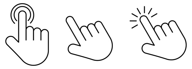 Set of Hand Shape Click Cursor Line Icons Vector Illustration