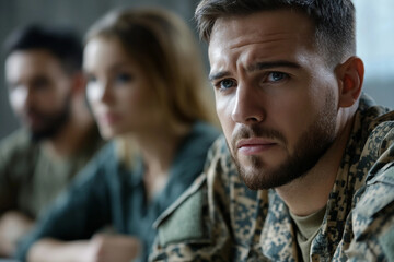 Obraz premium Ethnic Diversity in Veterans' Group Therapy, AI Generative