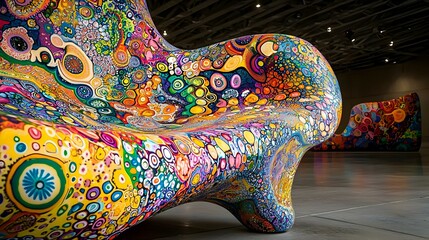 Colorful Mosaic Sculpture Installation In Modern Art Exhibition Hall