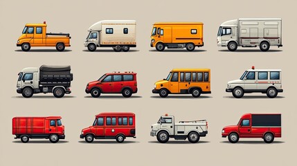 Fototapeta premium Diverse Vehicle Icons, Transportation, Set, Design, Illustration, Background, App, Web