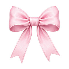 Close-up image of a pink satin bow, isolated on a cutout background.