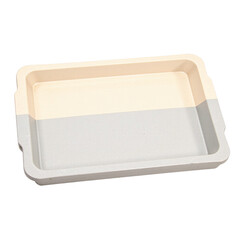Two-toned rectangular tray, cream and grey, isolated on cut out background.