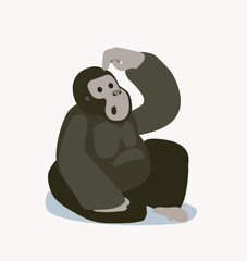 confused gorilla scratching his head cartoon character symbol isolated on white background 