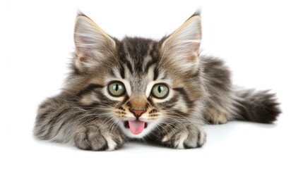 Adorable Tabby Kitten Tongue Out Playing