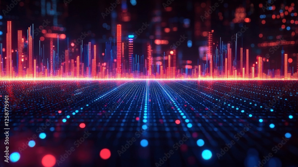 Poster this vibrant image showcases an abstract digital sound wave visualization, highlighting the pulse an