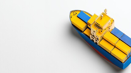 3d Cargo Ship Model With Yellow Containers On White Background