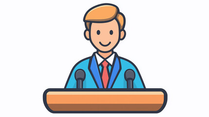 Scientist giving lacture at conference: smiling environmental scientist behind podium &ndash; icon for social media profile on pure white background