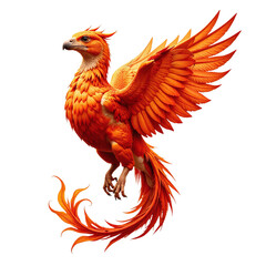 Fototapeta premium A detailed digital illustration of a fiery orange phoenix, a mythical bird with outstretched wings and a long tail.