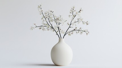 Front View of Vase with Flowers on White Background