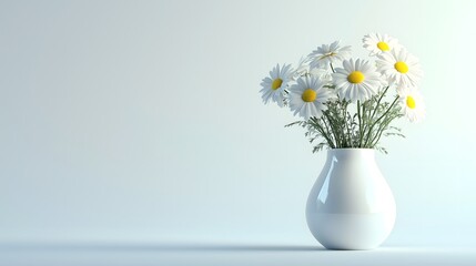 Front View of Vase with Flowers on White Background