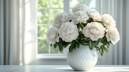 Front View of Vase with Flowers on White Background