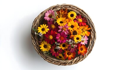 Top View of Vase with Flowers on White Background