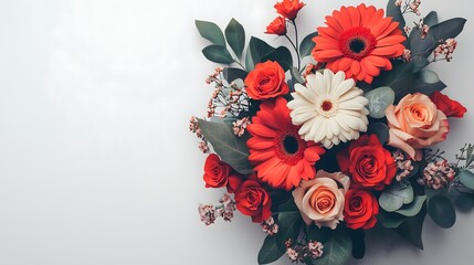 Top View of Vase with Flowers on White Background