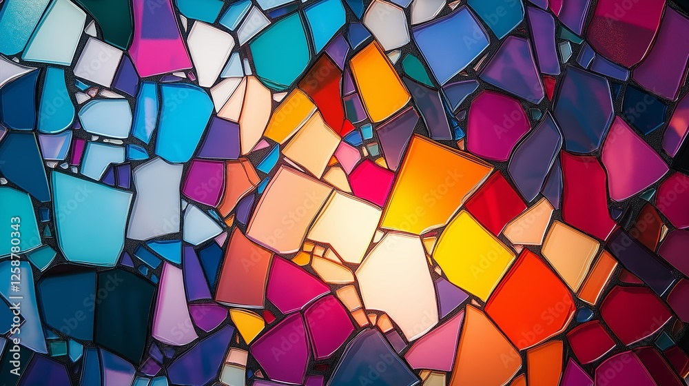 Poster a vibrant mosaic-style abstract featuring overlapping, irregularly shaped color fragments