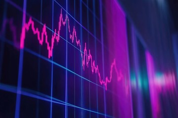 Financial graph with up trend line candlestick chart in stock market on neon color Widescreen background
