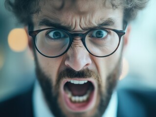 close-up of Angry Businessman Shouting