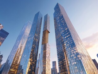 Skyscrapers, city, sunset, urban, development, architecture,  construction, modern, glass, towers