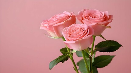 Three Pink Roses Against A Pink Background