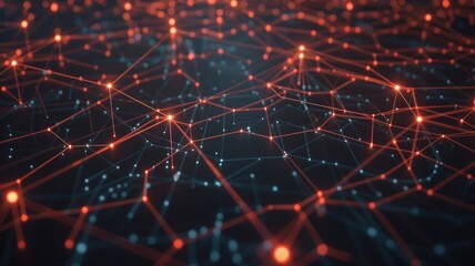 Fototapeta premium Abstract network of glowing red and blue nodes on dark background for technology design