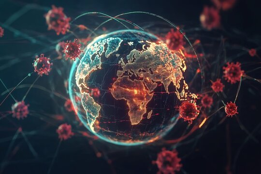 Global business statistics charts background. Pandemic, covid epidemic graph, stock market stats, global crisis, coronavirus world diagram. Abstract concept 3d rendering loopable seamless animation. - Powered by Adobe