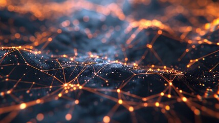 Futuristic network design with glowing orange connections on dark background