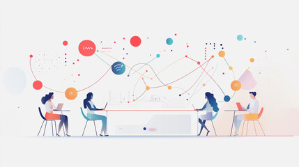 Fototapeta premium Professional business team working on a project together in the office Using innovation economic growth charts and network connections to accompany the data. in analyzing future trends