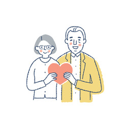 一緒にハートを持っているシニアカップル