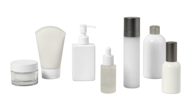 Skincare bottles png, minimal beauty business branding, cut out design set