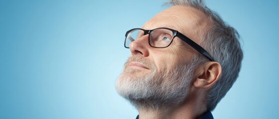 Fototapeta premium man with Glasses Looking Up at Something