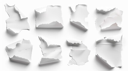 set of torn paper on white background
