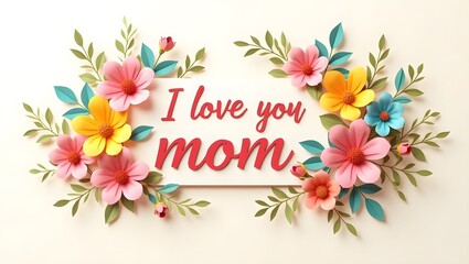 Happy mother's day greeting card floral banner on pink, mom love care