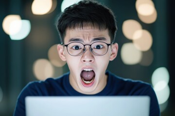 shocked man looking at computer screen