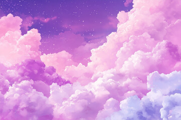 Fototapeta premium purple and pink sky with clouds and stars. The sky is filled with clouds and stars, creating a dreamy and peaceful atmosphere