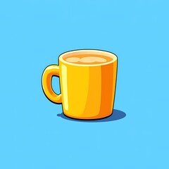 Obraz premium An animated image of a yellow mug with a matte finish. The background is a sky blue color, adding depth and contrast.