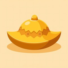 Fototapeta premium An sleek image of a yellow hat with intricate carvings. The background is a sand beige color, adding depth and contrast.