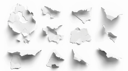 set of torn paper on white background