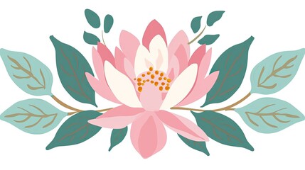 A pink lotus flower logo design with teal leaves
