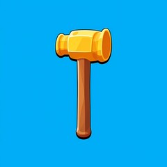 An vibrant image of a gold hammer with a matte finish. The background is a bright blue color, adding depth and contrast.