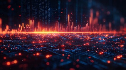 Obraz premium This image features a futuristic data landscape in electric colors, showcasing the blend of technology and abstract artistry that symbolizes the digital era of mankind.