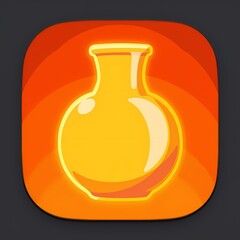 An glowing image of a orange vase with a bold outline. The background is a sunset orange color, adding depth and contrast.