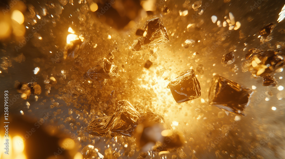 Poster An abstract explosion of shattered glass and metallic particles floating in zero gravity
