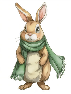Cute watercolor abbit illustration on white background