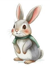 Cute funny watercolor abbit illustration on white