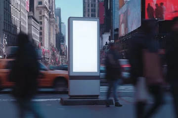 Fotobehang Blank digital billboard in Times Square, New York City, busy street scene © sangkribo