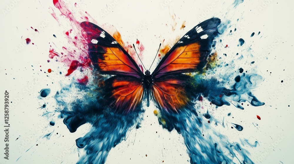 Aufkleber An abstract rendition of a butterfly emerging from an explosion of ink splashes