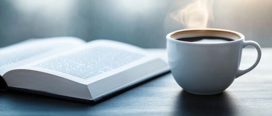 coffee cup and open book