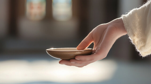 "Hand Placing Donation in Church Offering Plate"