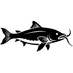 A Catfish fish swimming in water silhouette in a swimming pose