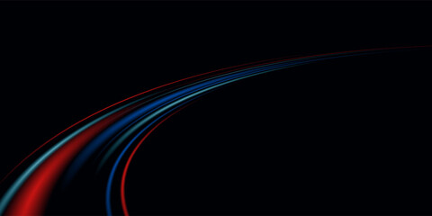 Light wave trails, fire trail lines, and curved rotation effects. Neon motion effects. Speed ​​lines. Highway magic with fast moving lines.