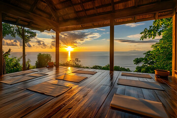Relaxation and yoga at sunset promoting wellness and tranquility